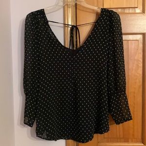 Express Tie-Back Polka Dot 3/4 Sleeve Work Blouse